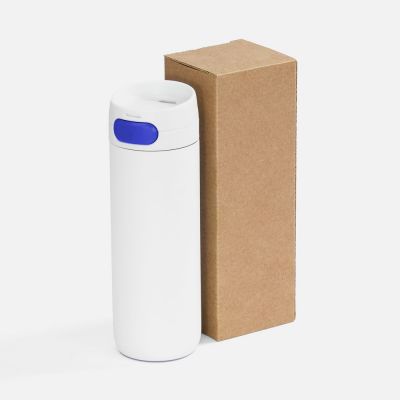 Термостакан X1 с цветной кнопкой, белый с синим-4