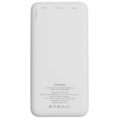 Аккумулятор Quick Charge Wireless 10000 мАч, белый-2