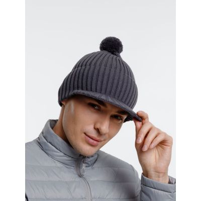 Вязаная шапка с козырьком Peaky, серая (антрацит)-7
