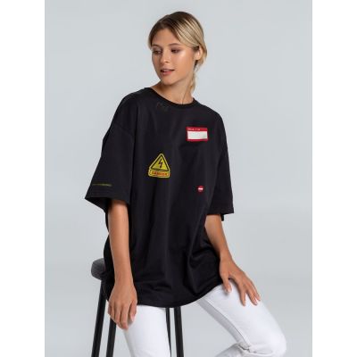 Футболка оверсайз с термонаклейками Cautions, черная-6