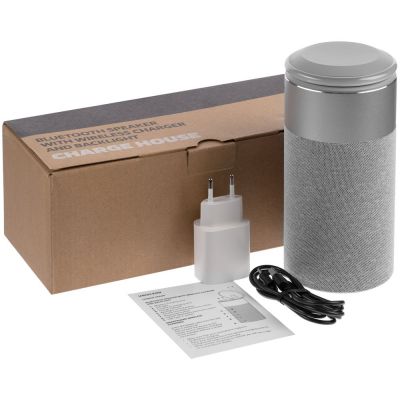 Колонка c беспроводной зарядкой и подсветкой Charge House, серая-11