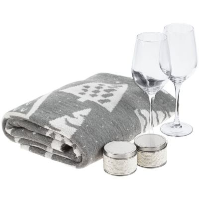 Набор с пледом и бокалами «Снежность», ваниль-1