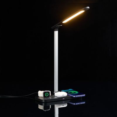 Настольная лампа с беспроводной зарядкой Power Light, черная-6