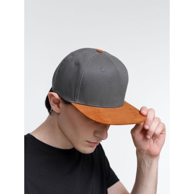 Бейсболка Foreside с прямым козырьком, серая с коричневым-8