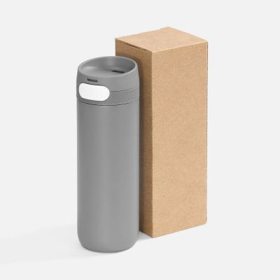 Термостакан X1 с цветной кнопкой, серый с белым-4