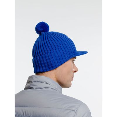 Вязаная шапка с козырьком Peaky, синяя (василек)-7