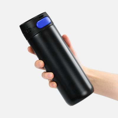 Термостакан X1 с цветной кнопкой, черный с синим-3