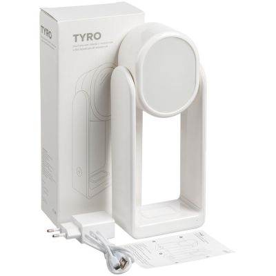 Настольная лампа с зеркалом и беспроводной зарядкой Tyro, белая-7