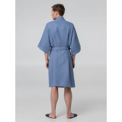 Халат вафельный мужской Boho Kimono, синий-6