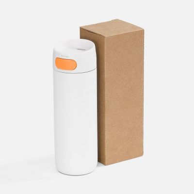 Термостакан X1 с цветной кнопкой, белый с оранжевым-4