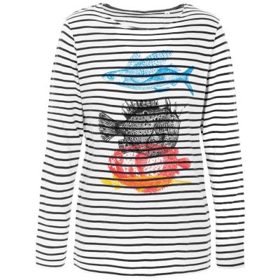 Футболка женская с длинным рукавом «Морские обитатели», белая с темно-синим-0