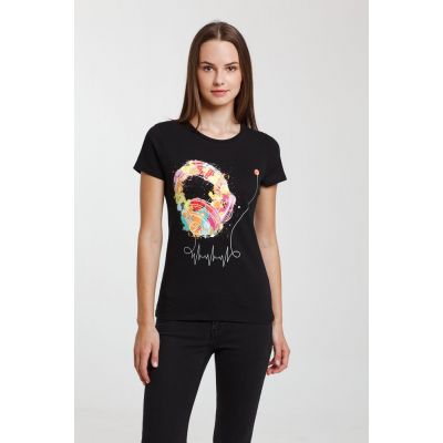 Футболка женская Feel The Beat, черная-0