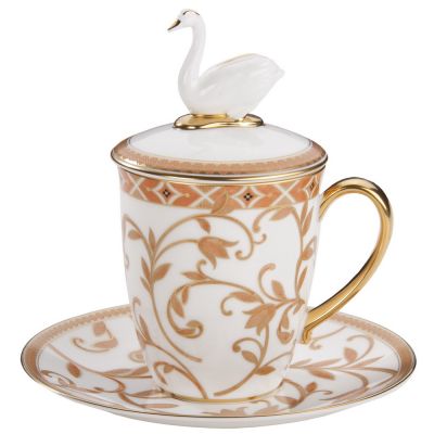 Чайная пара Swan с терракотовым орнаментом-0
