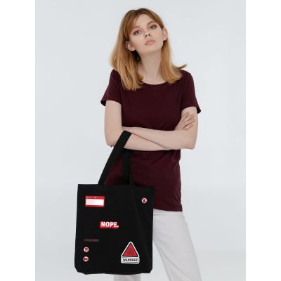 Холщовая сумка с термонаклейками Cautions, черная-5