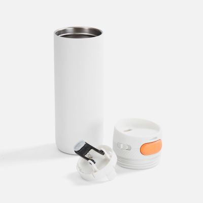 Термостакан X1 с цветной кнопкой, белый с оранжевым-1