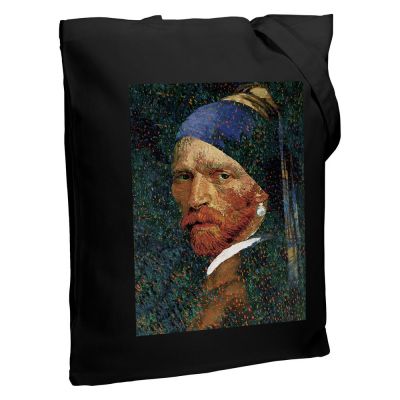 Холщовая сумка «Мужчина с жемчужной сережкой», черная-0