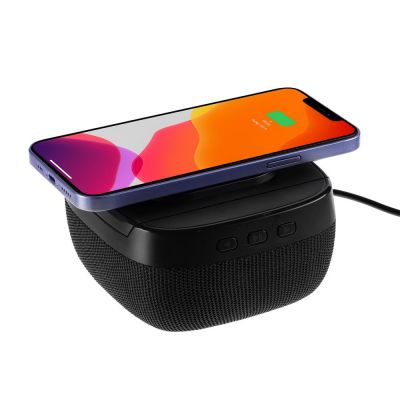 Колонка с беспроводной зарядкой Esca и подсветкой логотипа, черная-2