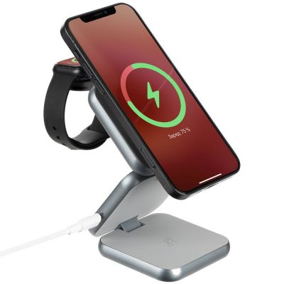 Складная станция беспроводной зарядки Terza, серебристая-0