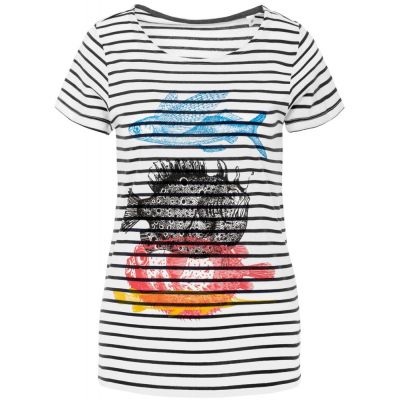 Футболка женская «Морские обитатели», белая с темно-синим-0