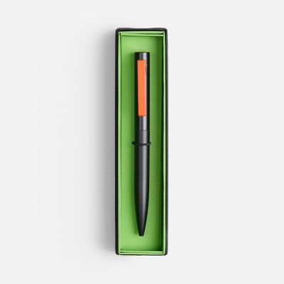 Ручка шариковая Inkolor в футляре, черная с оранжевым-1