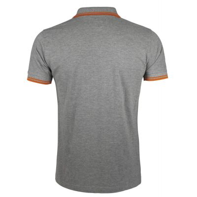 Рубашка поло мужская Pasadena Men 200 с контрастной отделкой, серый меланж с оранжевым-1