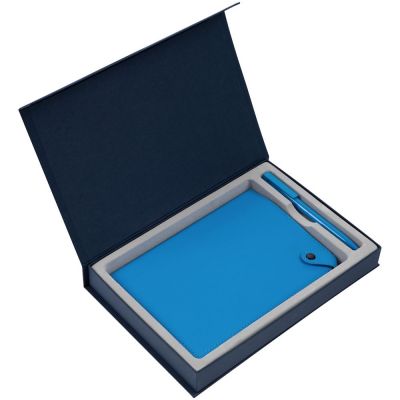 Коробка Silk с ложементом под ежедневник 15х21 и ручку, синяя-2