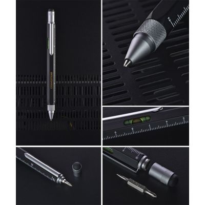 Ручка шариковая Construction, мультиинструмент, черная-3