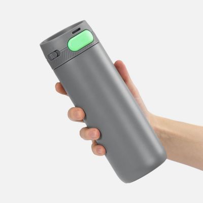 Термостакан X1 с цветной кнопкой, серый с зеленым-3