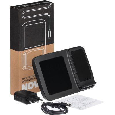 Станция беспроводной зарядки с часами и календарем и подсветкой логотипа Novem, черная-8