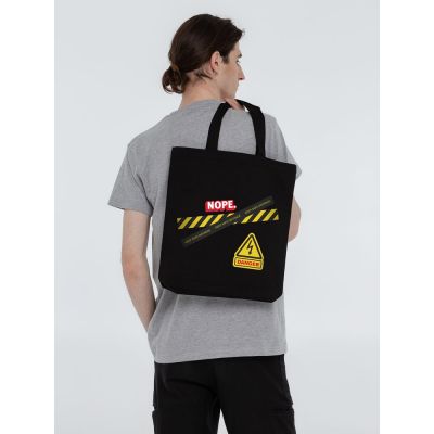 Холщовая сумка с термонаклейками Cautions, черная-0