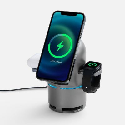 Bluetooth-колонка с беспроводной зарядкой Droid, серая-1