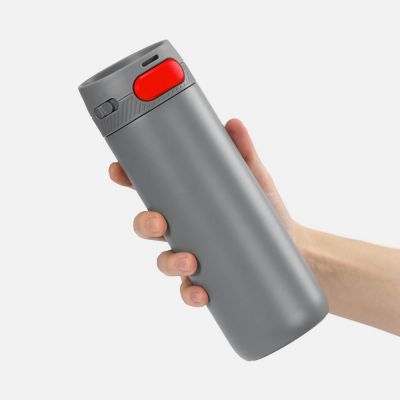 Термостакан X1 с цветной кнопкой, серый с красным-3