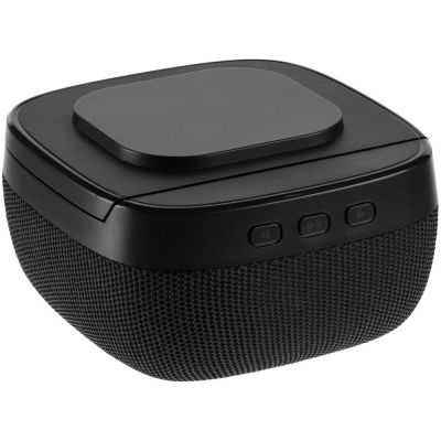 Колонка с беспроводной зарядкой Esca и подсветкой логотипа, черная-3