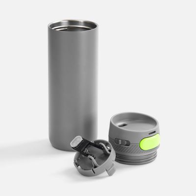 Термостакан X1 с цветной кнопкой, серый с желтым-1