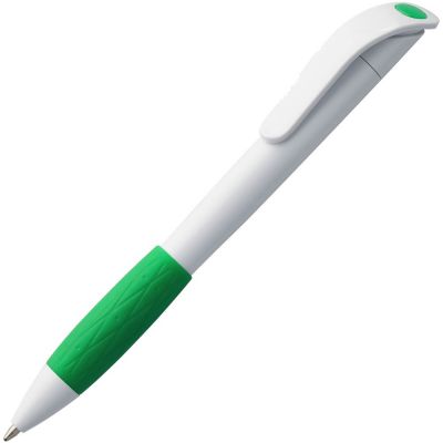 Ручка шариковая Grip, белая с зеленым-0