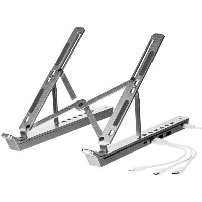 Подставка для ноутбука с USB-хабом Scaffold Hub, серебристый металлик-5