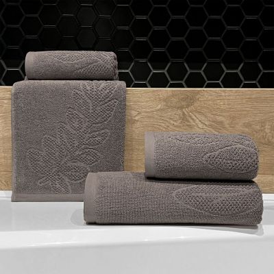 Полотенце махровое «Флора», большое, коричневое (шитаки)-3