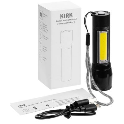 Фонарик аккумуляторный с фокусировкой луча Kirk, черный-5
