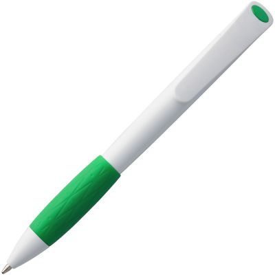 Ручка шариковая Grip, белая с зеленым-2