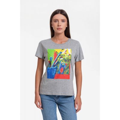 Футболка женская Artist Bear, серый меланж-0