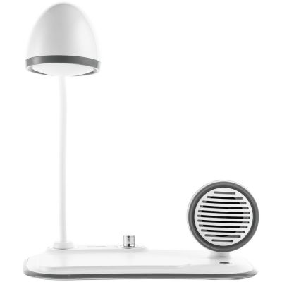 Лампа с колонкой и беспроводной зарядкой Flashback, белая-2