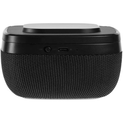 Колонка с беспроводной зарядкой Esca и подсветкой логотипа, черная-5