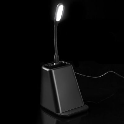 Настольный органайзер с зарядкой, лампой, вентилятором и подсветкой логотипа powerTower, черный-10