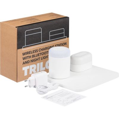 Станция беспроводной зарядки с колонкой и ночником Trilogy, белая-11