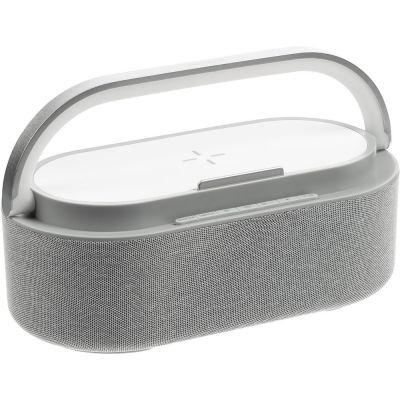 Колонка с часами и беспроводной зарядкой Veske ver.2, серая-1