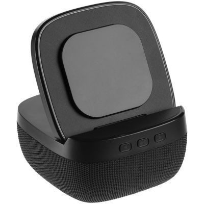 Колонка с беспроводной зарядкой Esca и подсветкой логотипа, черная-7