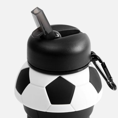 Складная бутылка для воды Football Flex, белая с черным-3