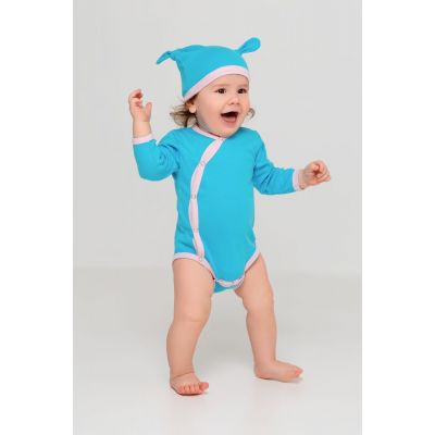Боди детское Baby Prime, бирюзовое с розовым-3