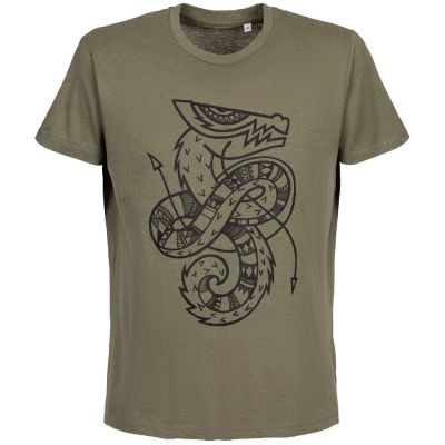 Футболка мужская приталенная «Полинезийский дракон», меланж хаки-0