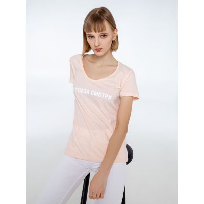 Футболка женская «В глаза смотри» со светящимся принтом, светло-розовая-3